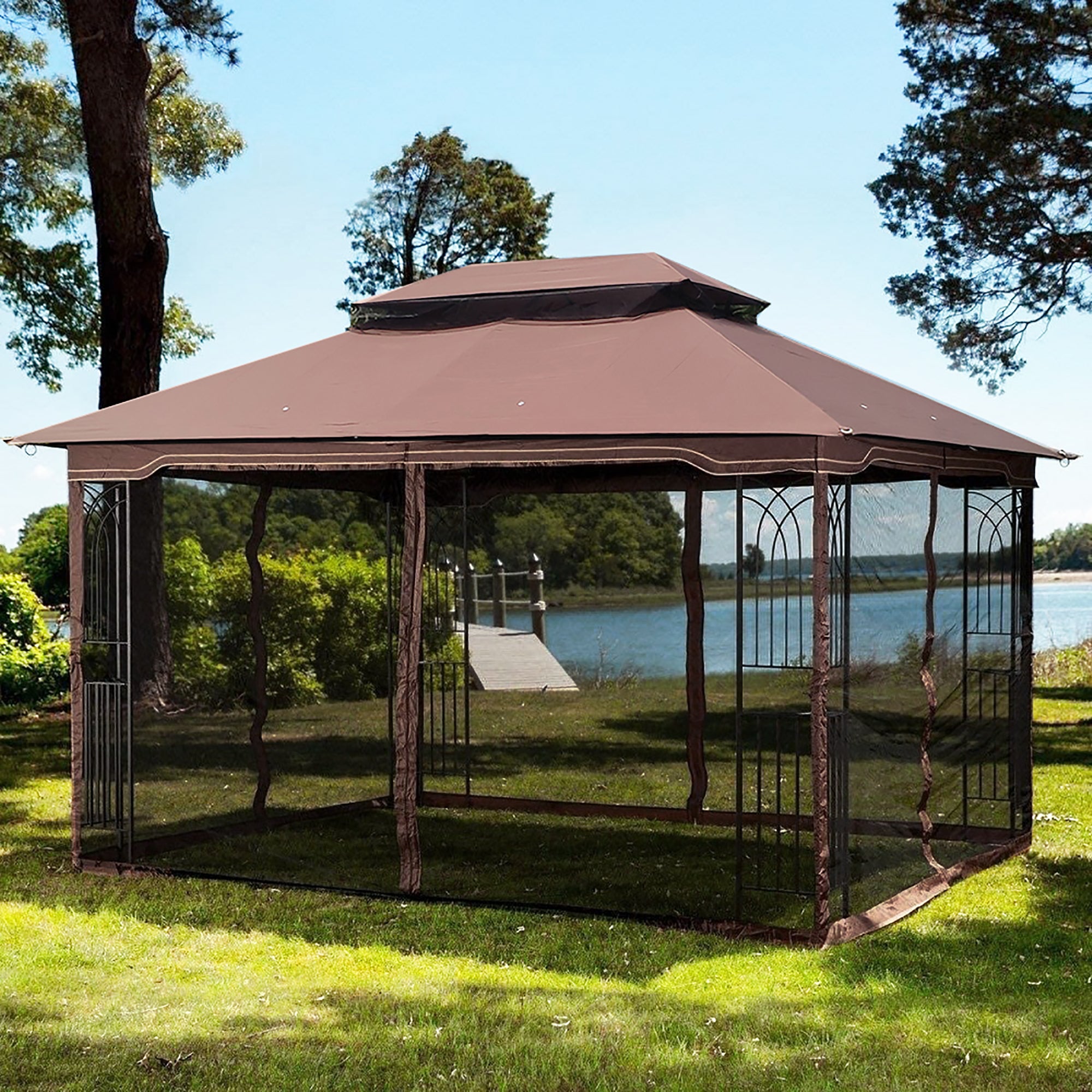 13x10 Outdoor Patio Gazebo Canopy Tent With Ventilated Double Roof And