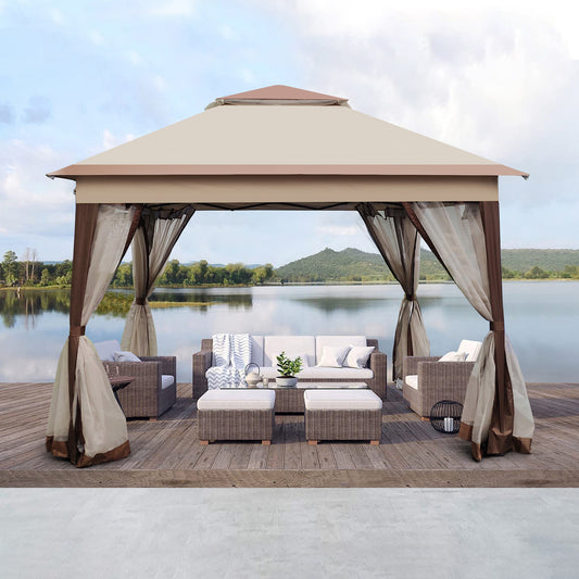 Outdoor 11x 11Ft Pop Up Gazebo Canopy With Removable Zipper Netting