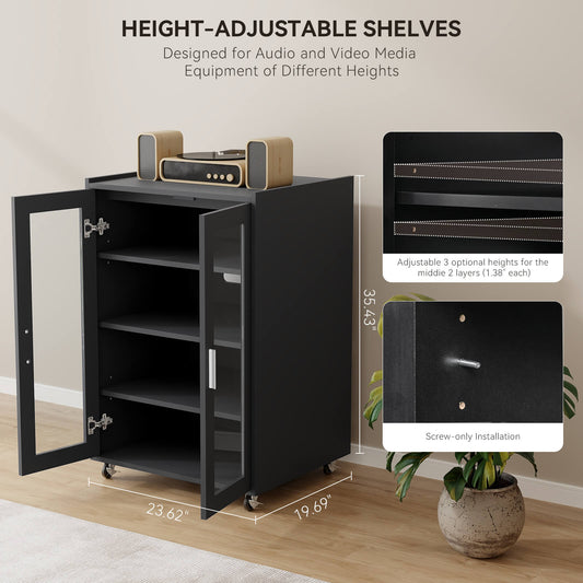 Audio-Video Media Stand Cabinet with 4 Height-Adjustable Shelves IF047