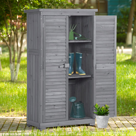 Elecwish Wooden Garden Shed 3-tier Patio Storage Cabinet Outdoor Organizer Wooden Lockers with Fir Wood (Gray Wood Color -Shutter Design)