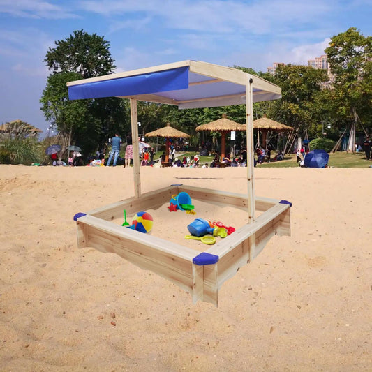Children's Wooden Sandbox with Adjustable Canopy