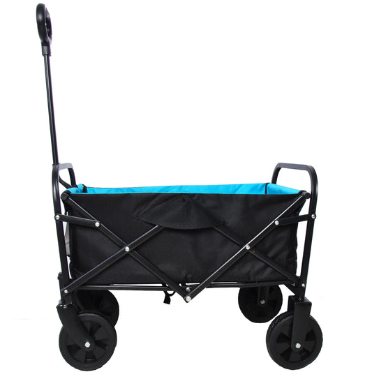 Elecwish Mini Folding Wagon Garden Shopping Beach Cart (black+blue)