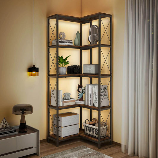 5 Tier Corner Bookshelf with LED Lights IF153