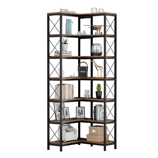 7-Tier Corner Bookshelf with LED Light Strips IF076