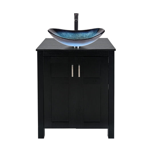 Black Bathroom Vanity Set with Blue Boat Vessel Sink HW1120