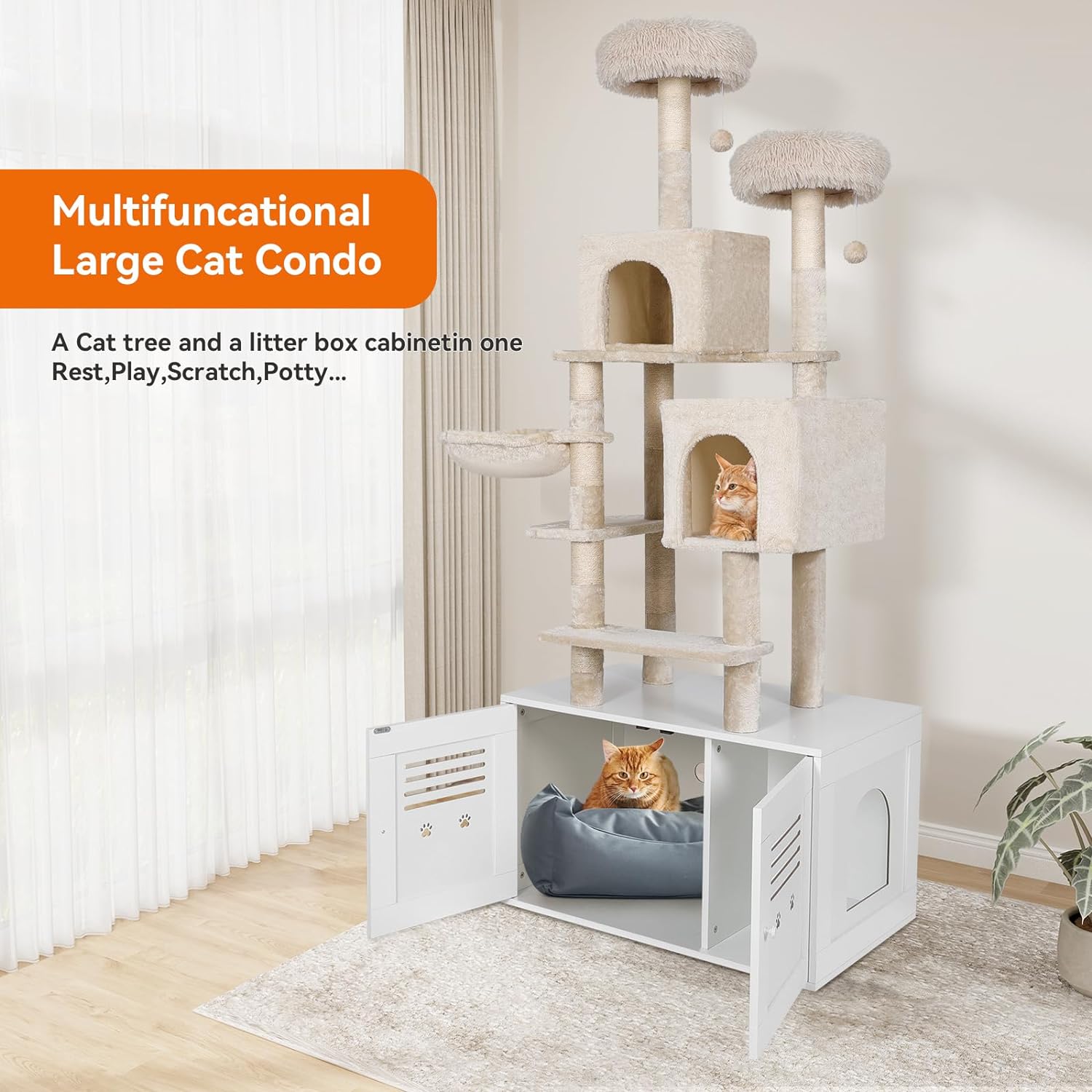 Elecwish Versatile Cat Tree House with Hidden Litter Box