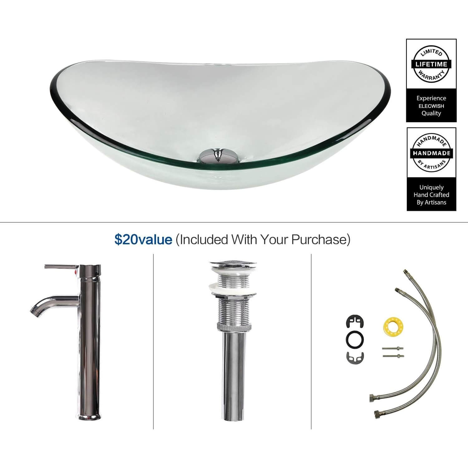 Sophisticated Oval Glass Vessel Sink | Premium Quality | Elecwish.com