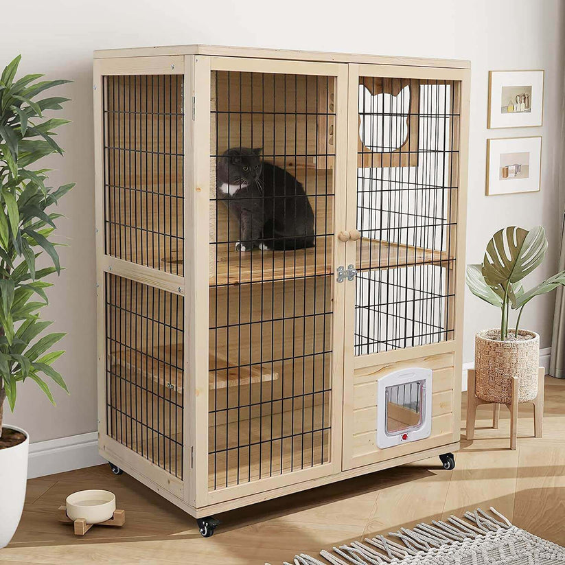 Multifunctional Wooden Cat House | 4 Zones Integrated | Environmentally ...