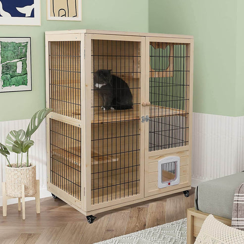 Multifunctional Wooden Cat House | 4 Zones Integrated | Environmentally ...