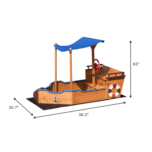 Pirate Ship Sandbox with Cover and Rudder