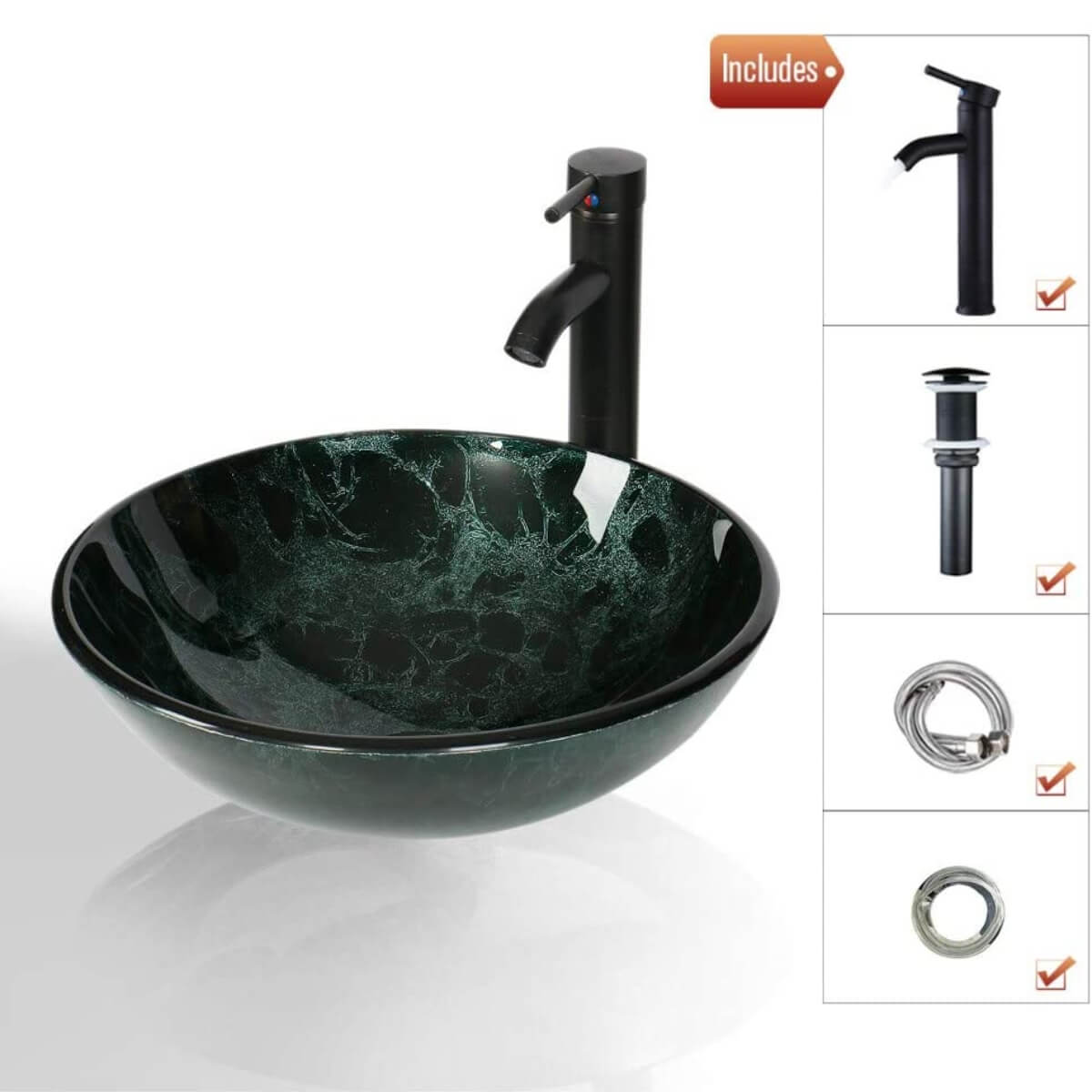 Stylish Green Glass Vessel Sink | Hand-Painted Round Bowl |Elecwish.com